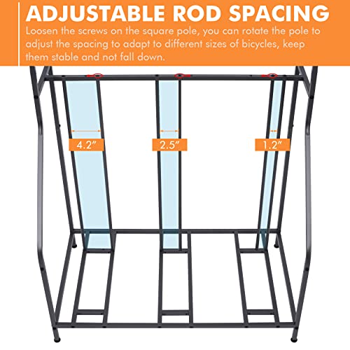 Aparcamiento para Bicicletas, Soporte para Bicicletas Ajustable, Soporte de Estacionamiento para 3 Bicicletas y Organizador para Bicis para Interior y Exterior para Suelo