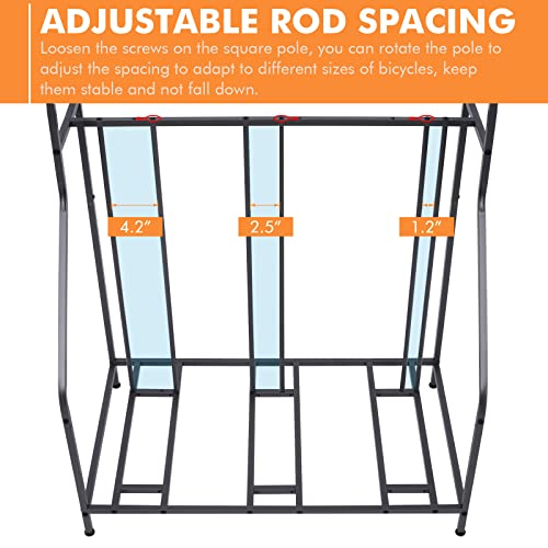 Aparcamiento para Bicicletas, Soporte para Bicicletas Ajustable, Soporte de Estacionamiento para 3 Bicicletas y Organizador para Bicis para Interior y Exterior para Suelo