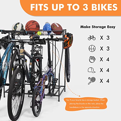 Aparcamiento para Bicicletas, Soporte para Bicicletas Ajustable, Soporte de Estacionamiento para 3 Bicicletas y Organizador para Bicis para Interior y Exterior para Suelo