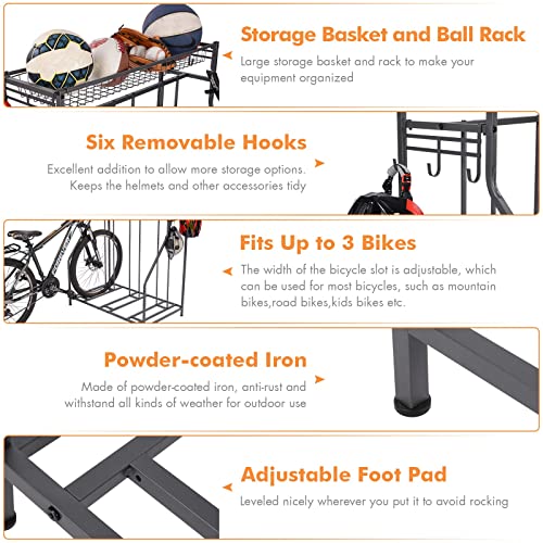Aparcamiento para Bicicletas, Soporte para Bicicletas Ajustable, Soporte de Estacionamiento para 3 Bicicletas y Organizador para Bicis para Interior y Exterior para Suelo