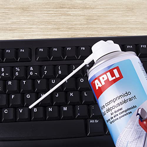 APLI 11307 - Aire comprimido para la limpieza en seco 400 ml. Ideal para teclados, ordenadores y dispositivos electrónicos