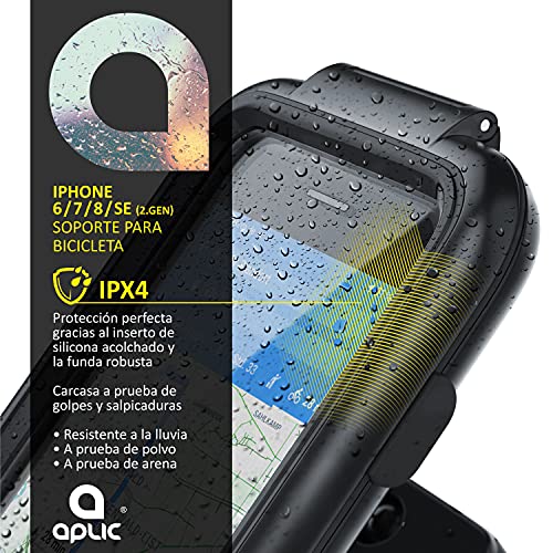 aplic - Soporte de móvil para Bicicleta - Funda Protectora Compatible con iPhone 6/7/8/SE Gen2 - Impermeable - Fácil de Usar - Fijación Segura - Rotación 360° - A Prueba de Golpes Lluvia Polvo