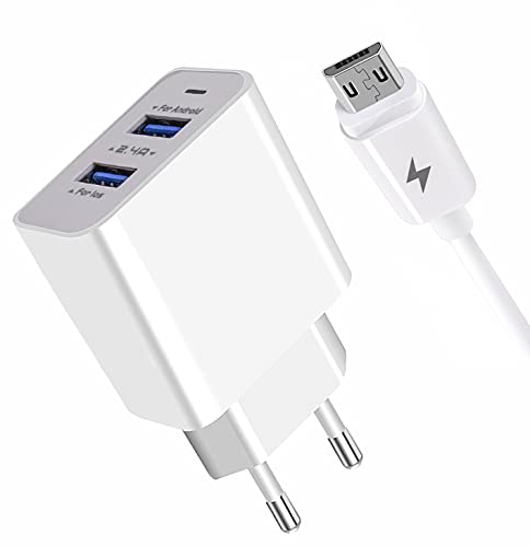 APOKIN® Cargador Micro USB Carga Rápida Doble USB 2.4A Adaptador de Carga USB 3.0 Cargador Compatible Samsung Huawei Xiaomi OPPO Realme LG TCL Vivo iPad