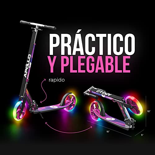 Apollo Patinete Urbano XXL Phantom Pro LED - Patinete de Grandes Ruedas de 200 m – City Scooter Plegable y Ajustable para Niños y Adultos