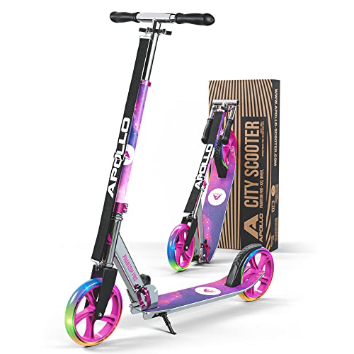 Apollo Patinete Urbano XXL Phantom Pro LED - Patinete de Grandes Ruedas de 200 m – City Scooter Plegable y Ajustable para Niños y Adultos