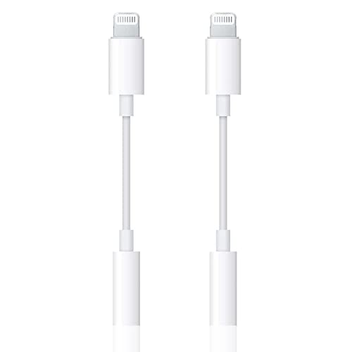 【Apple MFi Certificado】 2 Pack Adaptador de Auriculares Lightning a Jack de 3,5 mm para iPhone,Convertidor de Cable Divisor de Audio AUX Compatible para iPhone 13/13 Pro Max/12/11/XS/XR/X/8/8 P/7/7 P
