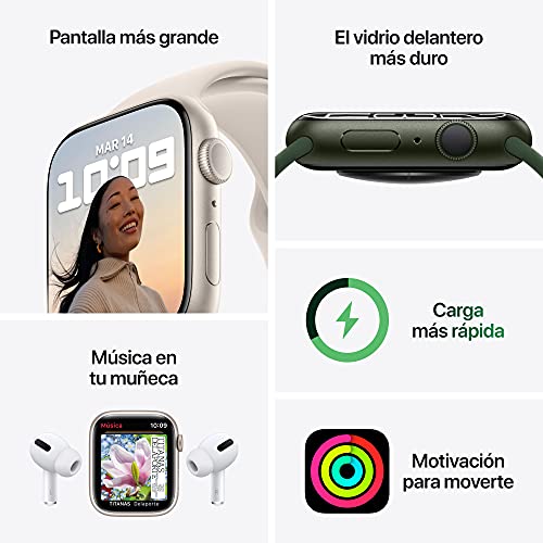 Apple Watch Series 7 (GPS) - Caja de Aluminio en Color Medianoche de 41 mm - Correa Deportiva en Color Medianoche - Talla única