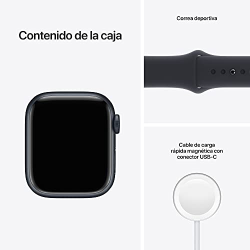 Apple Watch Series 7 (GPS) - Caja de Aluminio en Color Medianoche de 41 mm - Correa Deportiva en Color Medianoche - Talla única