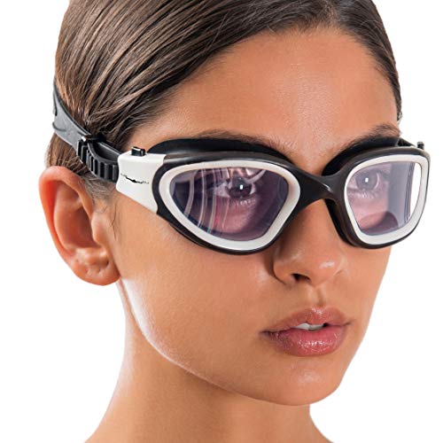 AqtivAqua DX Gafas Natación de Amplio Rango de Visión DX // Entrenamientos de natación - Mar abierto // Línea para interiores - exteriores (Blanco, Claro)