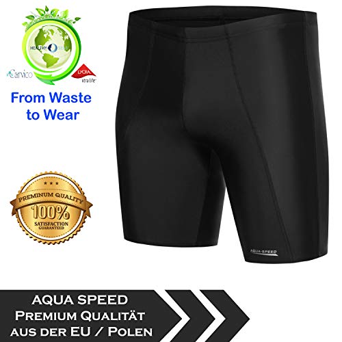 Aqua Speed Bañador Largo para Hombre | bañador Jammer hasta la Rodilla | Resistente al Cloro | protección UV | Negro | L