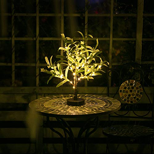 Árbol luminoso decorativo | con 24 luces LED de color blanco cálido Ramas luz 45 cm para decoración mesa Temporizador USB y pilas Navidad Pascua fiesta interior (árbol olivo cm)