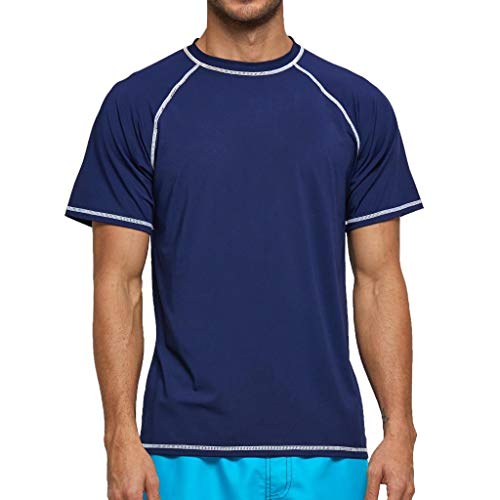 Arcweg Camiseta Hombres Mangas Cortas Rash Guard de Protección UPF 50＋Secado Rápido Deportes Acuáticos Surf Natación Verano Azul Oscuro M(EU)