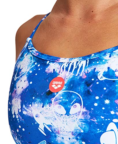 ARENA Bañador Deportivo Mujer Crazy Aliens, Neon Blue- White Multi, 38 (004046)