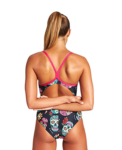 ARENA Bañador Deportivo Mujer Crazy Skulls Carnival, Freak Rose/Black Multi, 38 (004045)