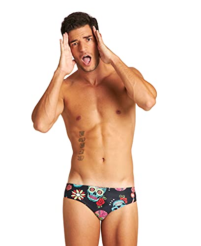 ARENA Bañador Slip Hombre Crazy Skulls Carnival, Negro Multi, M