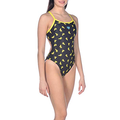 ARENA Cactus - Bañador Deportivo para Mujer, Mujer, Traje de baño de una Sola Pieza, 002457, Color Negro y Amarillo, 40