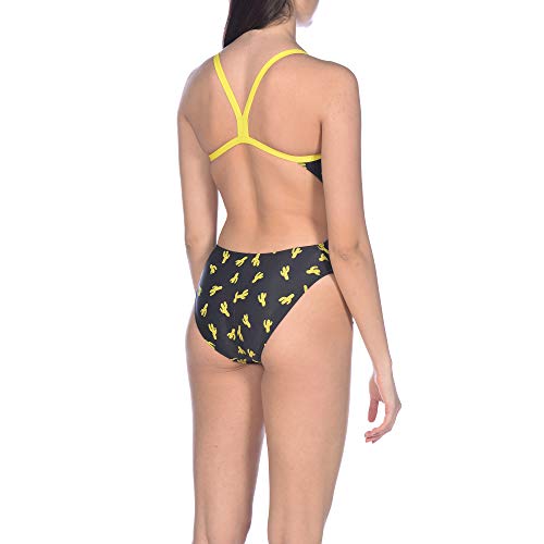 ARENA Cactus - Bañador Deportivo para Mujer, Mujer, Traje de baño de una Sola Pieza, 002457, Color Negro y Amarillo, 40