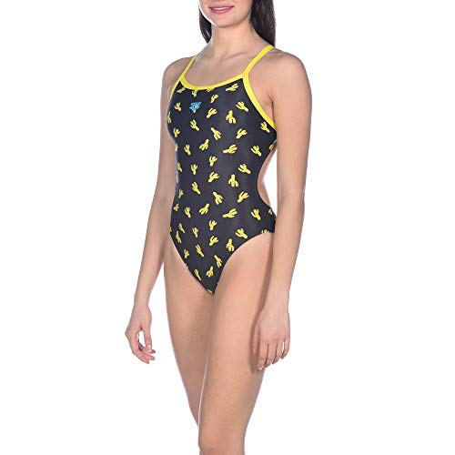 ARENA Cactus - Bañador Deportivo para Mujer, Mujer, Traje de baño de una Sola Pieza, 002457, Color Negro y Amarillo, 40