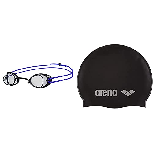 ARENA Swedix Gafas de Natación, Unisex Adulto, Transparente/Azul, Universal + Classic Gorro De Natación, Unisex Adulto, Negro (Black/Silver), Talla Única