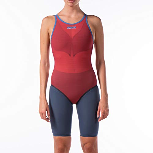 ARENA Traje de baño Powerskin Carbon Duo Top Racing de una pieza para mujer., Mujer, Emisor de interferencias, 2757, azul marino/rojo/blanco., 28