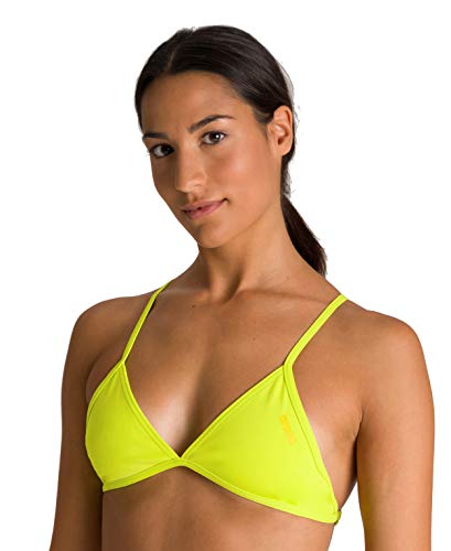 ARENA Triangle Feel Top de Bikini de Entrenamiento, Mujer, Verde/Amarillo (Yellow Star), M