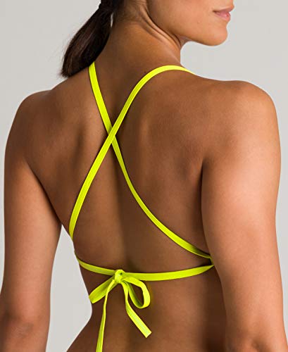 ARENA Triangle Feel Top de Bikini de Entrenamiento, Mujer, Verde/Amarillo (Yellow Star), M