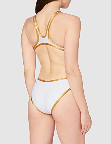 Arena W Biglogo One Piece Bañador Deportivo, Mujer, Blanco (Blanco / Gold), 30