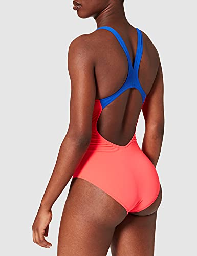 ARENA W Solid Swim Pro - Bañador Deportivo para Mujer, Color Fluo Red/Neon Blue, Talla 34