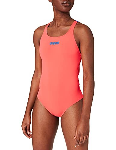 ARENA W Solid Swim Pro - Bañador Deportivo para Mujer, Color Fluo Red/Neon Blue, Talla 34
