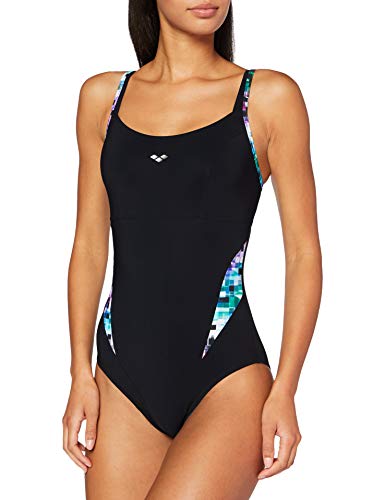 ARENA W Strap Back One Piece Bañador Bodylift Mujer Misaki Copa B, Black-Multicolor, 46