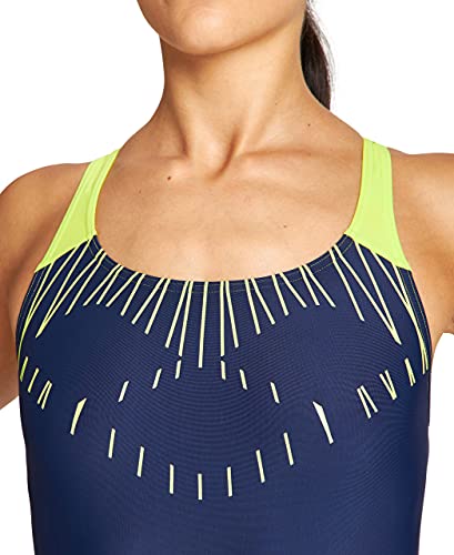 Arena W Trick Swim Pro Back One Piece, Traje de Baño Mujer, Azul (Navy/Soft Green), 38