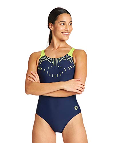 Arena W Trick Swim Pro Back One Piece, Traje de Baño Mujer, Azul (Navy/Soft Green), 38