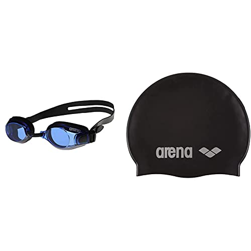 ARENA Zoom X-Fit Gafas de Natación, Unisex Adulto, Negro/Azul, Universal + Classic Gorro de Natación, Unisex Adulto, Negro (Black/Silver), Talla Única