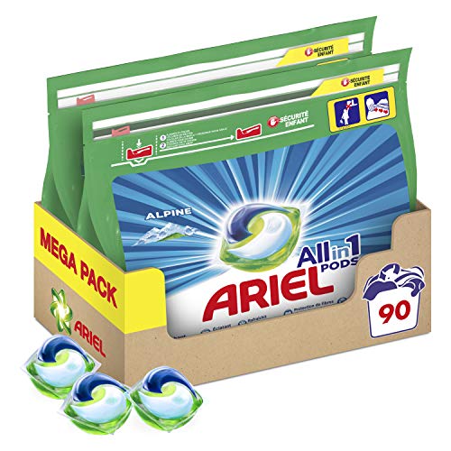 Ariel Pods Detergente Lavadora Cápsulas, 90 Lavados (2 x 45), Fragancia Frescor Los Alpes