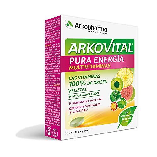 Arkopharma Arkovital Pura Energía 30 Comprimidos, Multivitamínico Defensas Naturales y Vitalidad, 9 Vitaminas Naturales y 5 Minerales, Mayor Asimilación