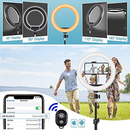 Aro de Luz con 2 Trípodes, 10'' Anillo de Luz LED con Trípode Alto para Móvil, 21 Colores Regulable RGB Ring Light con Control Remoto para Selfie, Fotografía, Youtube, TikTok Live (Altura Total: 70")