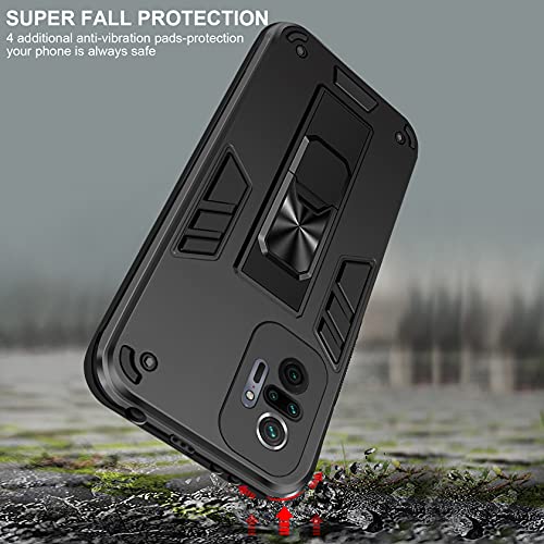 AROYI Funda Compatible con Xiaomi Redmi Note 10 Pro/Note 10 Pro MAX Carcasa con 2 Pack Protector de Pantalla, Soporte Incoporado, Recortes precisos para la cámara, Armor Grado Antigolpe Case, Negro