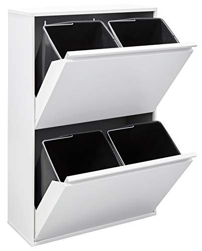 Arregui Basic CR601-B Cubo de Basura y Reciclaje de Acero con 4 Cubos, Metal, Blanco, 90,5 x 58,5 x 24,5 cm