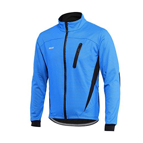 ARSUXEO Chaqueta de ciclismo Chaqueta térmica de invierno MTB para hombre Abrigo softshell para impermeable y resistente al viento 16H azul L