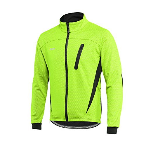 ARSUXEO Chaqueta de ciclismo Chaqueta térmica de invierno MTB para hombre Abrigo softshell para impermeable y resistente al viento 16H verde S