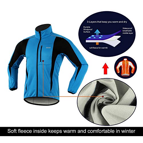 ARSUXEO de Ciclismo Chaqueta de Bicicleta Transpirable térmica de Invierno para Hombre 15K Azul XL