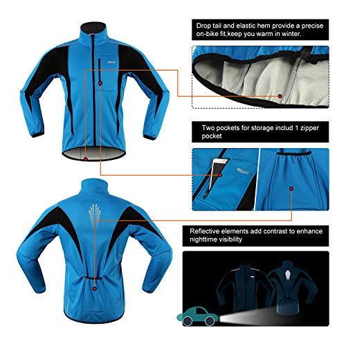 ARSUXEO de Ciclismo Chaqueta de Bicicleta Transpirable térmica de Invierno para Hombre 15K Azul XL