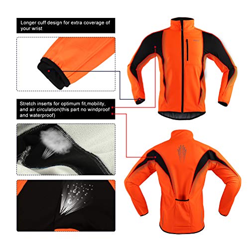 ARSUXEO de Ciclismo Chaqueta de Bicicleta Transpirable térmica de Invierno para Hombre 15K Naranja L