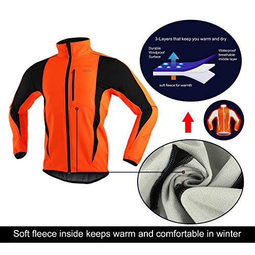 ARSUXEO de Ciclismo Chaqueta de Bicicleta Transpirable térmica de Invierno para Hombre 15K Naranja S