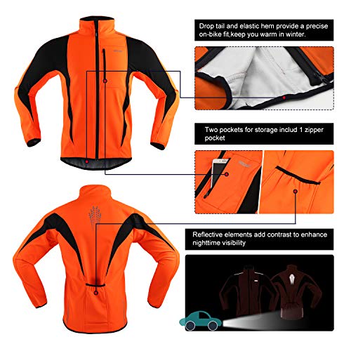 ARSUXEO de Ciclismo Chaqueta de Bicicleta Transpirable térmica de Invierno para Hombre 15K Naranja S