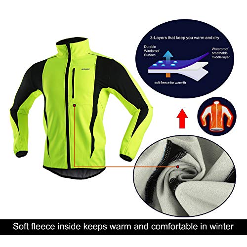 ARSUXEO de Ciclismo Chaqueta de Bicicleta Transpirable térmica de Invierno para Hombre 15K Verde M