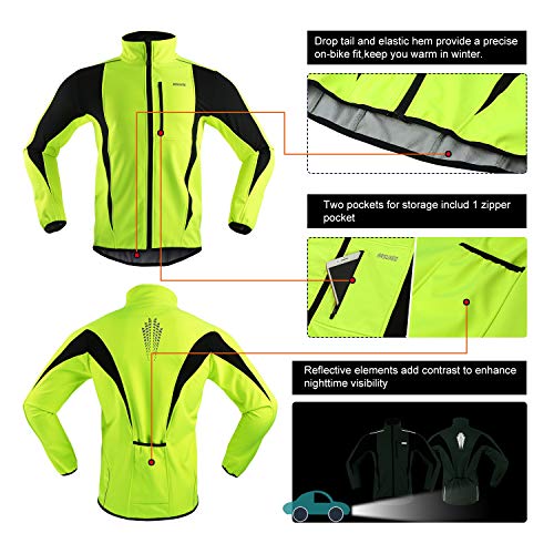 ARSUXEO de Ciclismo Chaqueta de Bicicleta Transpirable térmica de Invierno para Hombre 15K Verde M