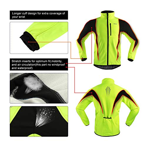 ARSUXEO de Ciclismo Chaqueta de Bicicleta Transpirable térmica de Invierno para Hombre 15K Verde S