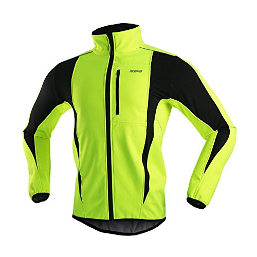 ARSUXEO de Ciclismo Chaqueta de Bicicleta Transpirable térmica de Invierno para Hombre 15K Verde S