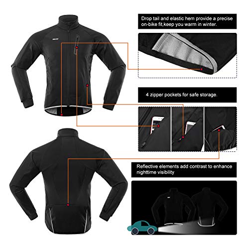 ARSUXEO Hombres Invierno Ciclismo Chaqueta Polar Softshell MTB Bike Outwear Impermeable 20B, Negro, Large